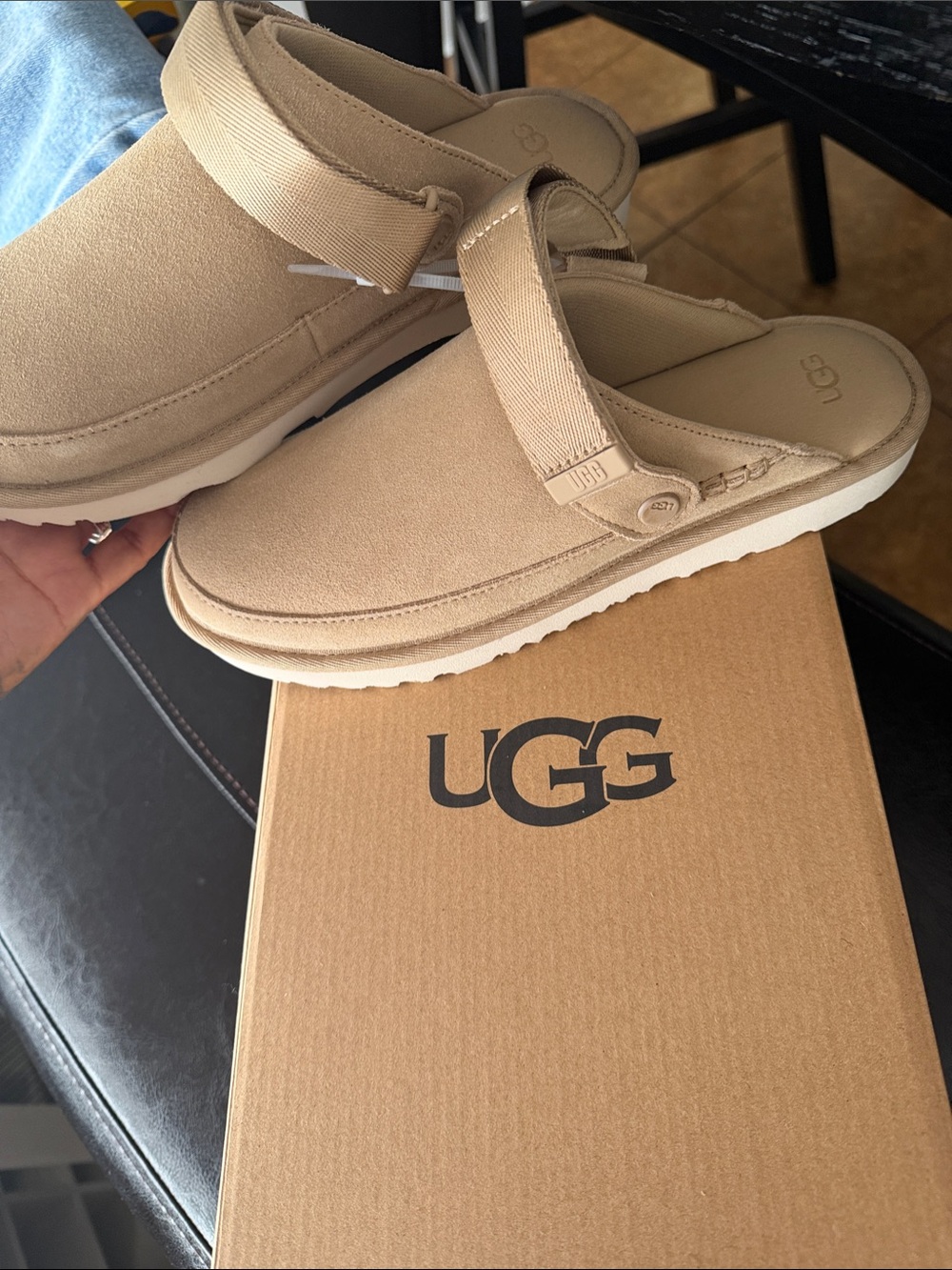 UGG Kids Slip-On Suede Sandal in Tan